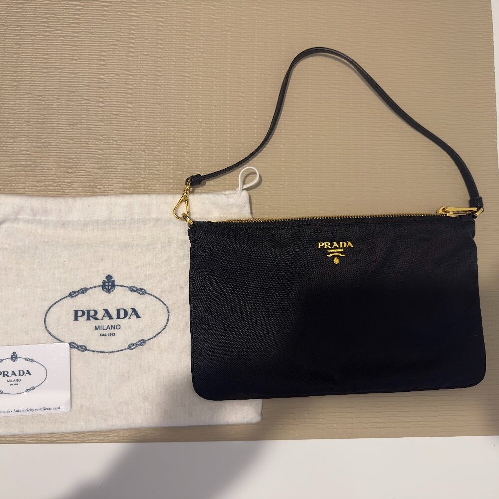 Brand New Condition Prada Black Tessuto Nylon Mini Bag Gold Hardware